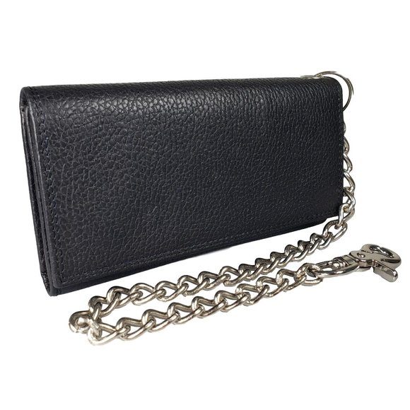 NEW Men's Black Leather Long Motorcylce Biker Chain RFID Wallet in BOX NEW - Picture 7 of 12